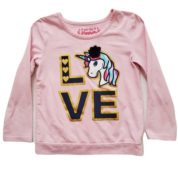 Flapdoodles Kids Girls LOVE And Hearts Unicorn Pink Long Sleeve Shirt Size 4 - Picture 2 of 11